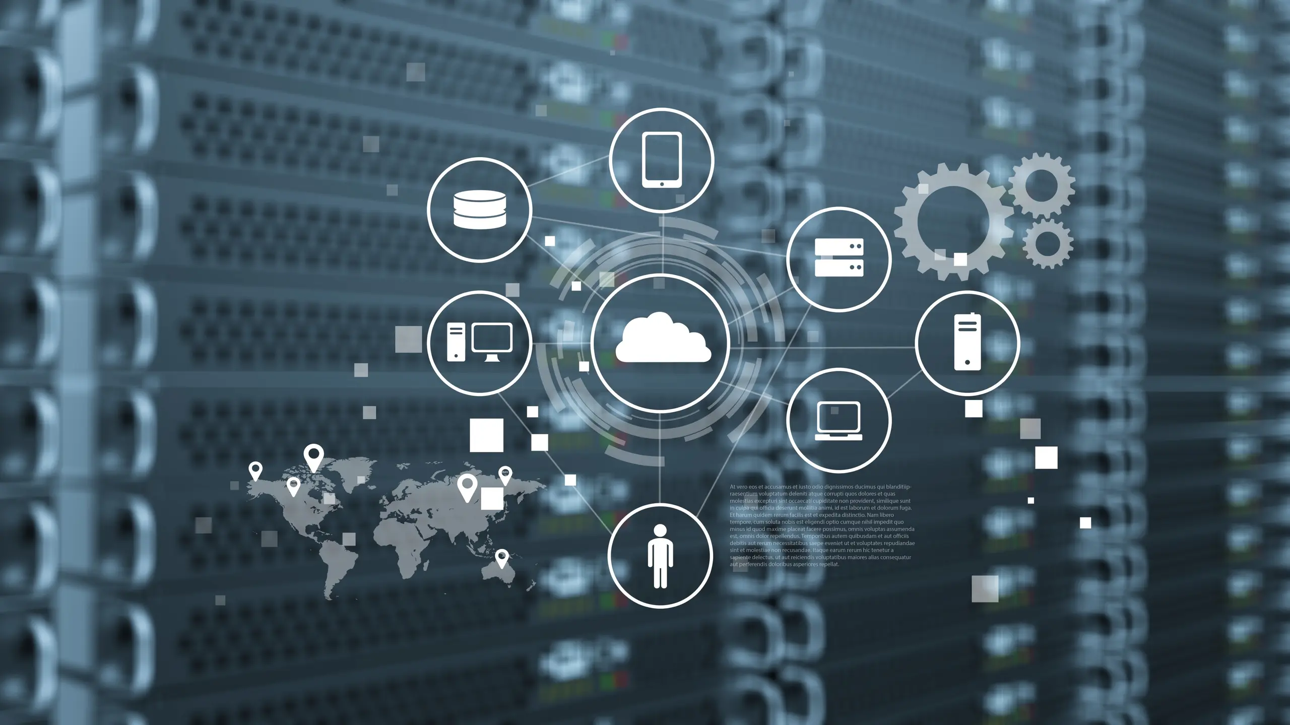 Data diagram on a server rack
