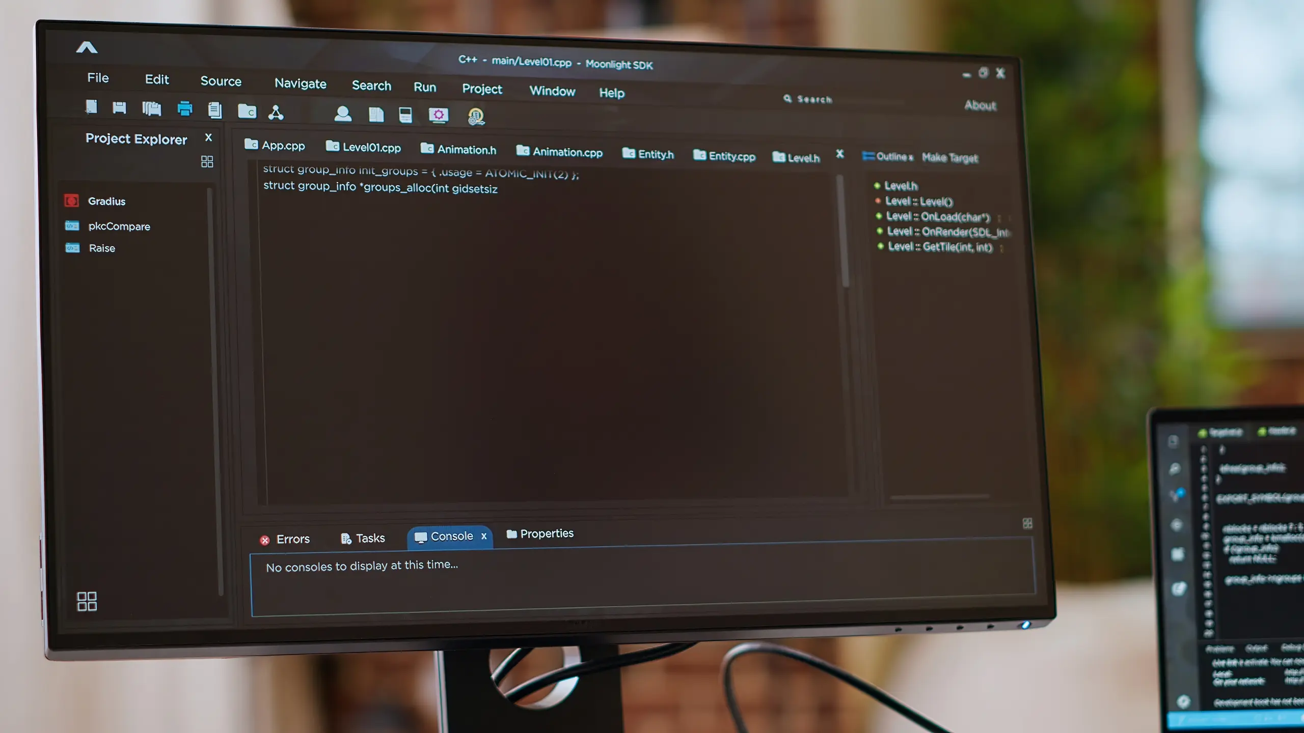 Development code on a monitor in a brick room