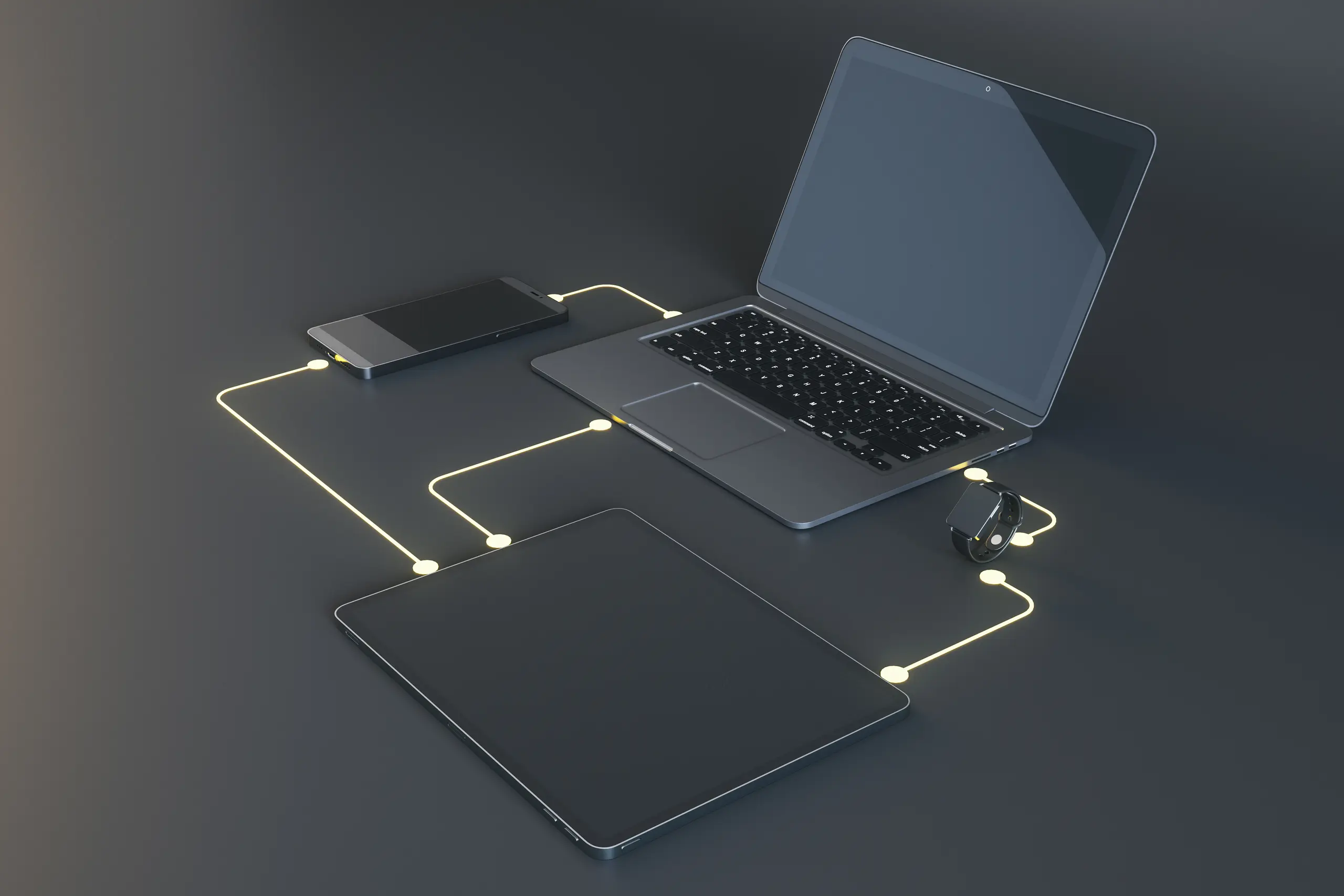 Wireless connected devices, top side view